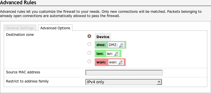 Webinterface: Network -> Firewall->Rule->Advanced